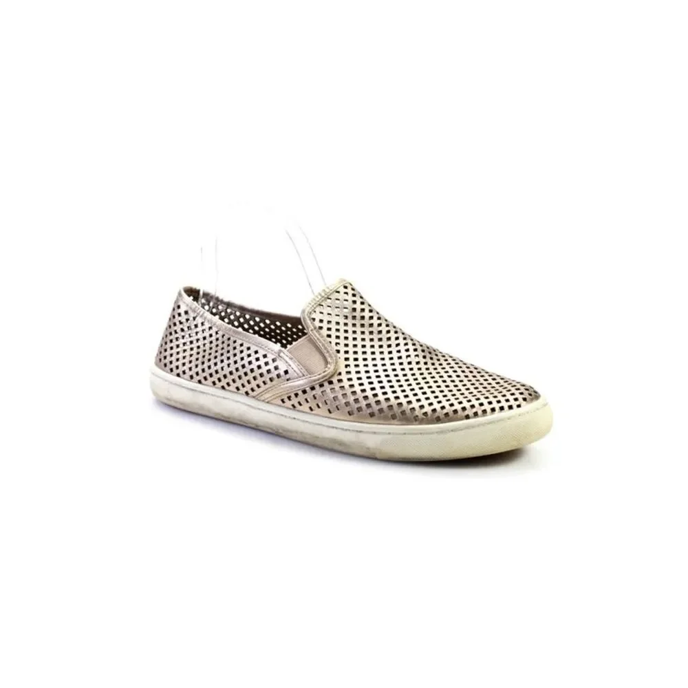 Tory Burch Womens Slip On Laser Cut Metallic Sneakers Gold Tone Leather Size 11